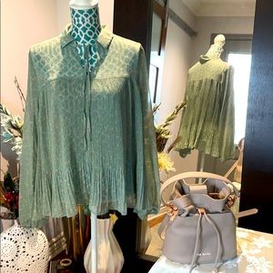 Laura Conrad Sage/Pink Prairie blouse Size L